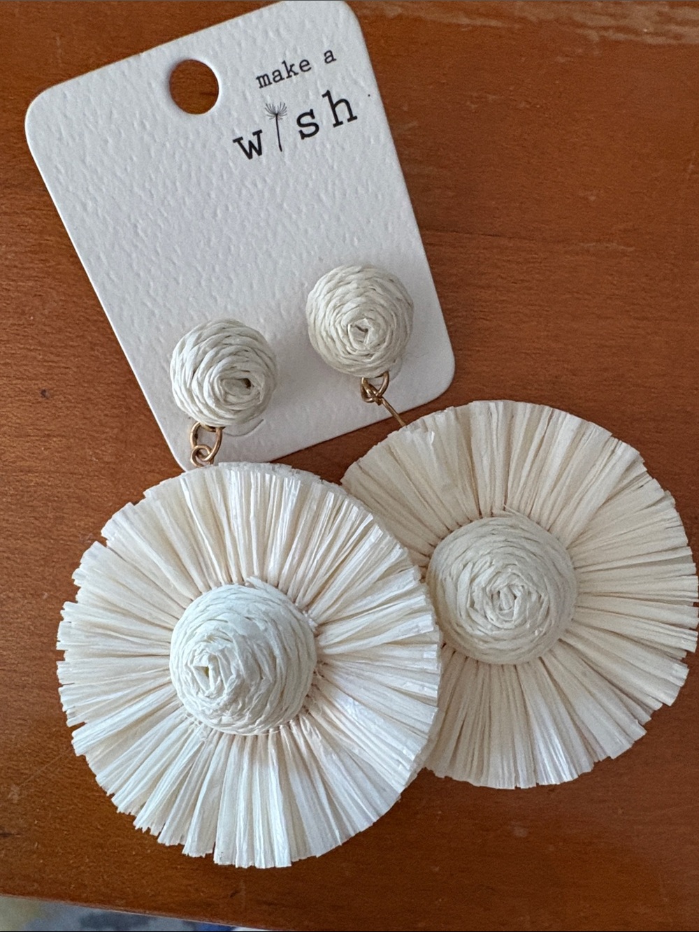 Make a Wish Cream Raffia Floral Drop Earrings
